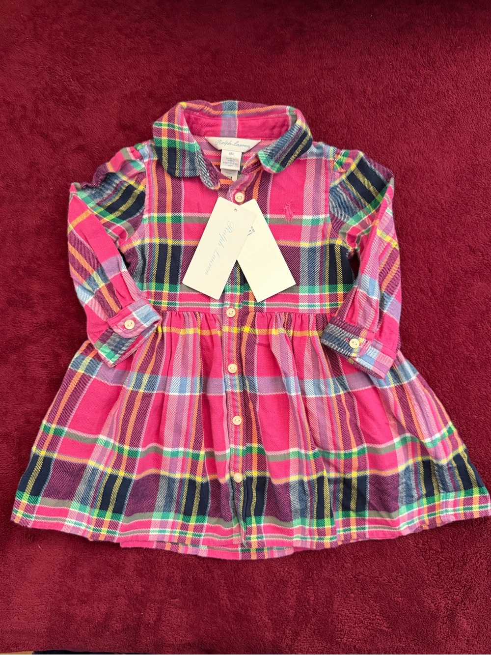 Ralph Lauren Pink Multi-Color Plaid Button-Front Shirt Dress